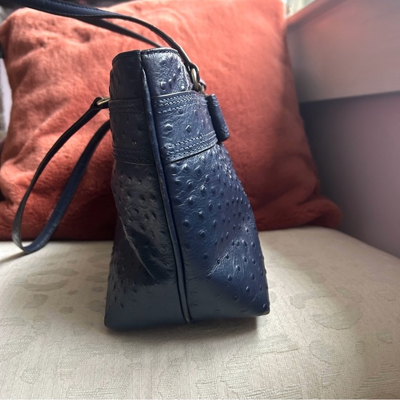 Kate Spade Medium Harmony Valencia Road French Navy Purse/Tote Ostrich texture - Picture 9 of 10